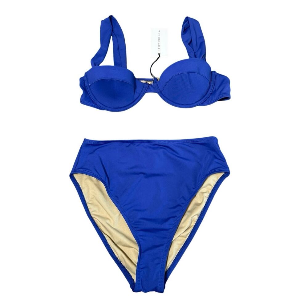 NWT Weworewhat S Top M Bottom Sapphire Wide Strap Underwire High Rise Bikini Set